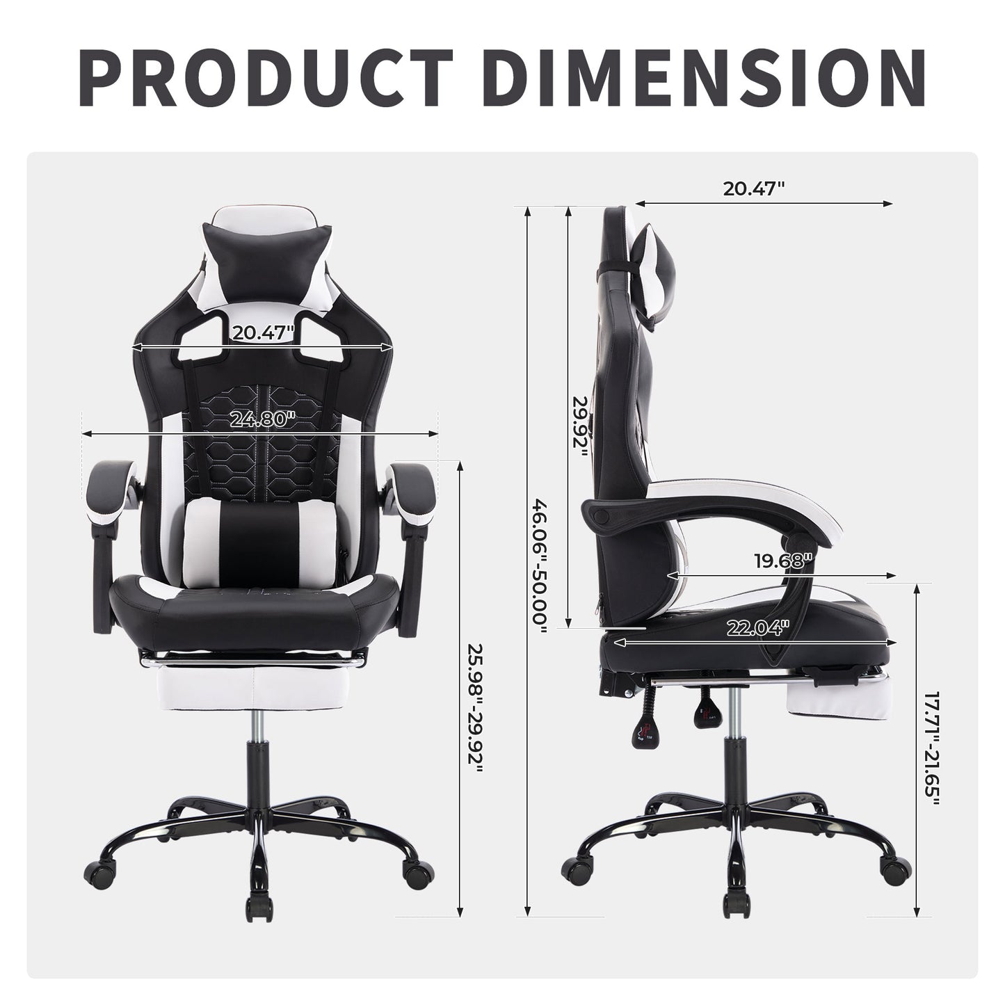 Gaming Chair With Massage,Ergonomic PC Gaming Chair With Footrest Comfortable Headrest And Lumbar Support,High Back PVC Leather,300LBS Black White