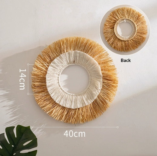 Natural Woven Raffia Decor For Bedroom Background Wall Decoration