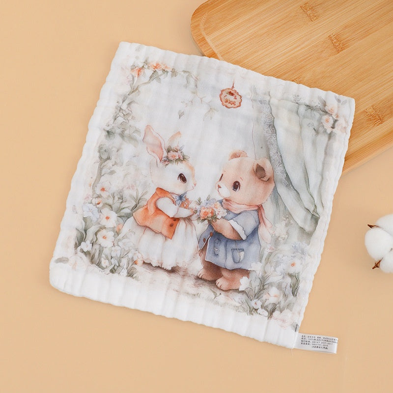 Baby A-Grade Pure Cotton Small Square Towel Baby Bib Six-Layer Gauze Newborn Childrens Gift Face-Washing Toddler Towel