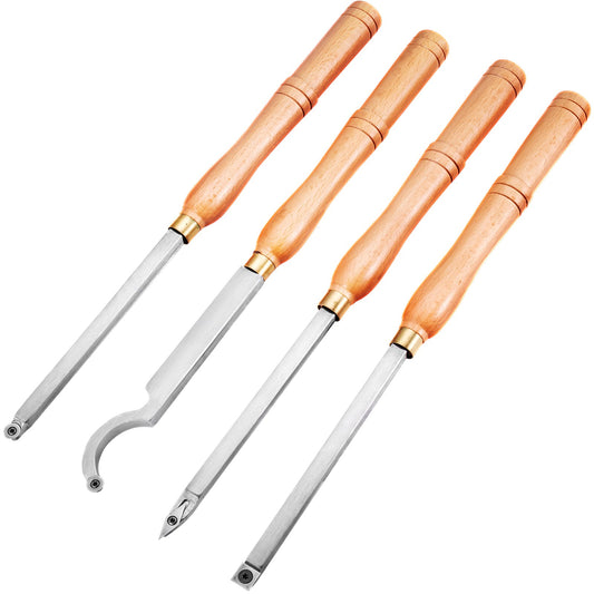 Wood Turning Tools For Lathe 4 PCS Set, Carbide Lathe Tools With Diamond Shape, Round, Square Cutters, Turning Lathe Chisels With Comfortable Grip Handles Lathe Tools For Craft DIY Hobbyists