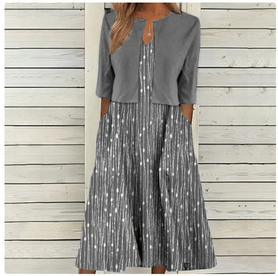 Women's Two-Piece Dress Office Floral Print Maxi Skirt