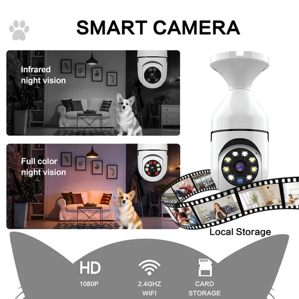 Light Bulb Security Camera Outdoor 2packs HD Wireless 5GHz&2.4GHz WiFi Home IP Cameras E27 360 Degree Panoramic,Motion Detection And Alarm,Two-Way Audio,Night Vision
