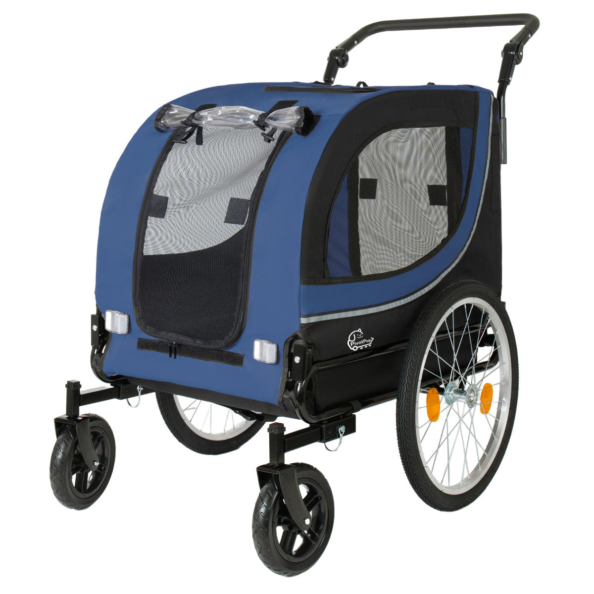 2-in-1 Bike Trailer & Pet Stroller For Dogs Up To 100lbs Foldable Pet Carrier Cart With Two 8   Front Caster & 20   Quick Release Air-Filled Wheels, Breathable Mesh And PVC Rain Cover, Dark Blue