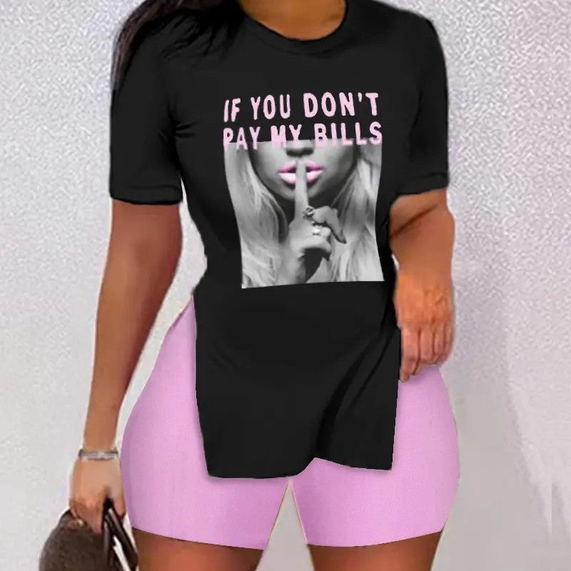Best Selling Women's Clothes Fashion Trendy Split Short Sleeve Casual Shorts Two-piece Set