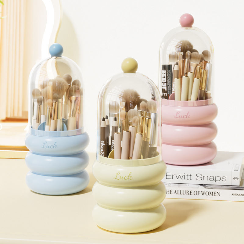 Dustproof Rotating Makeup Brush Holder With Lid