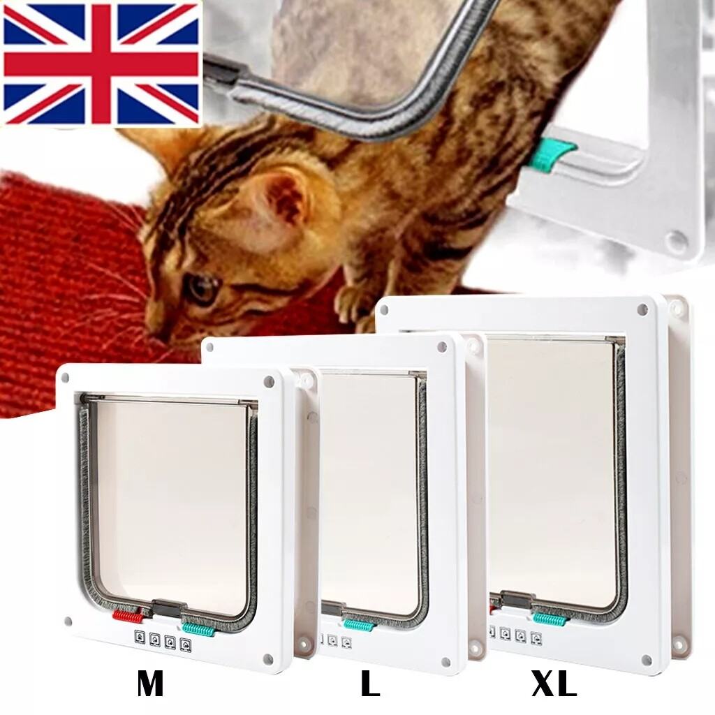 Pet Door Locking Small Medium Large Dog Cat Flap Magnetic White Frame 4 Way--21x20x6