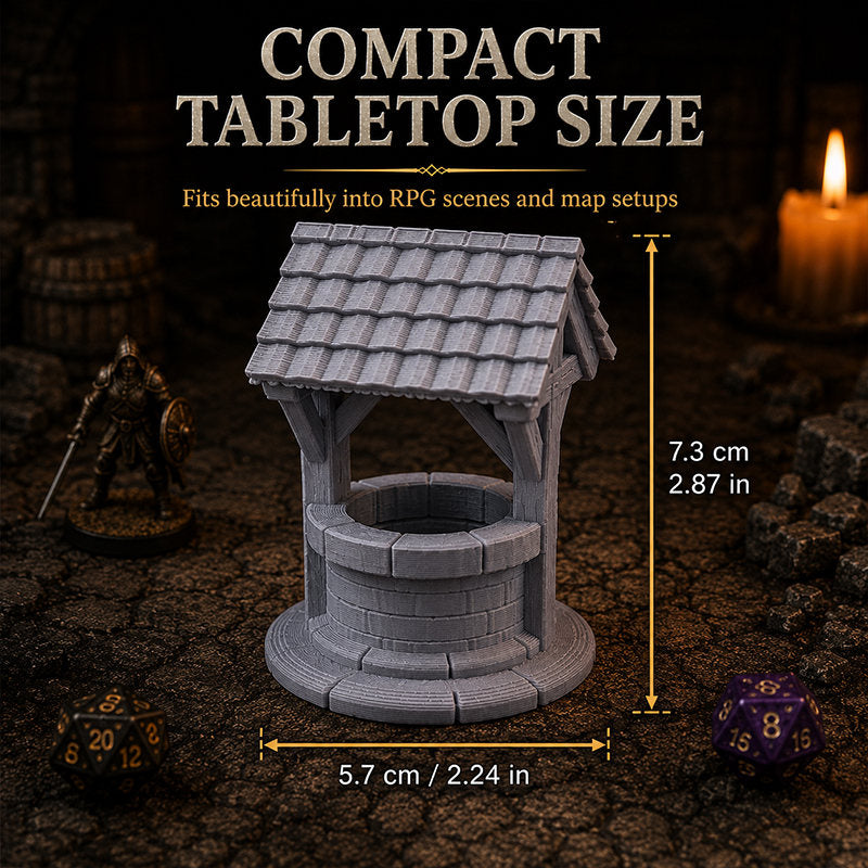 3D Printed Fantasy Well Tabletop Terrain, Village Well Scenery Miniature For TTRPG Wargaming Diorama Decor