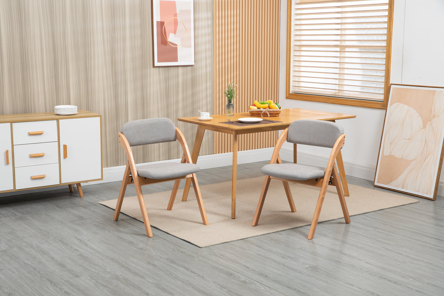 HOMEFUN Folding Chairs With Padded Seats, Wooden Stackable Dining Chairs Set Of 2 With Removable Cover Folding Extra Chair For Guests Kitchen Office Wedding Party Picnic, Grey