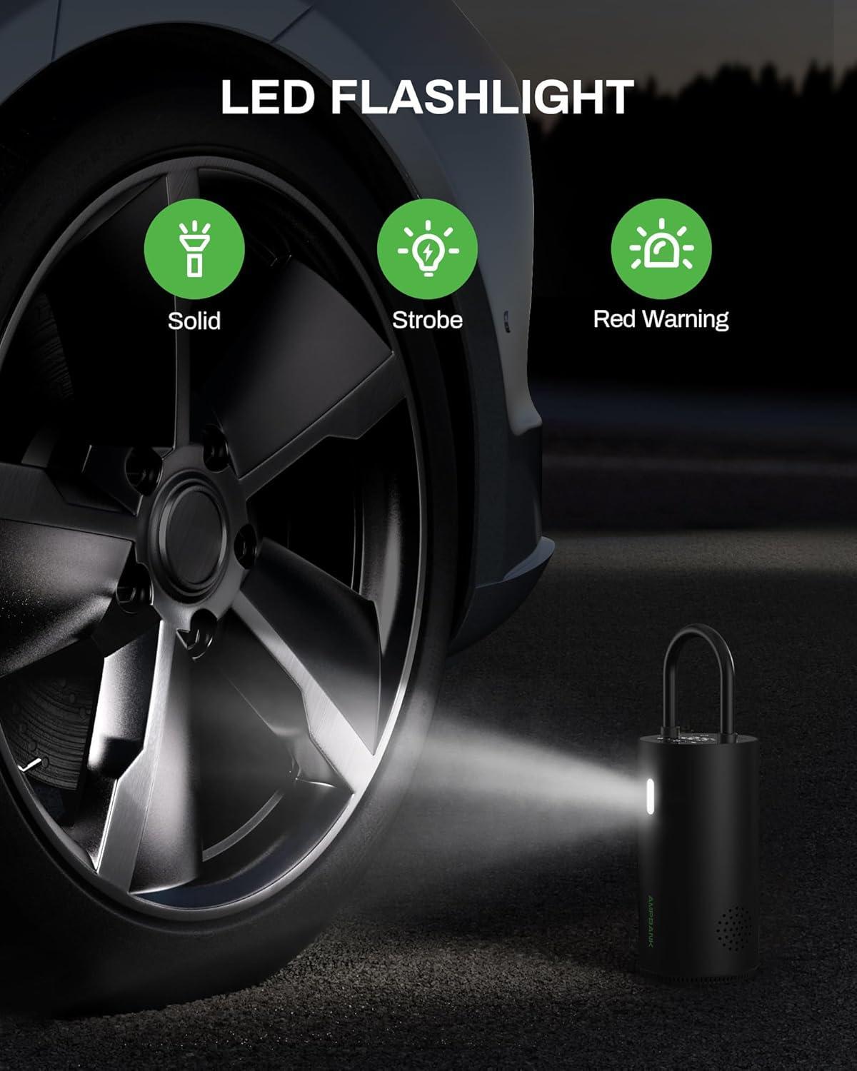 AMPBANK AT004 Smart Portable Tire Air Pump For Cars, Motorcycles, Bicycles And Balls With Pressure Gauge And LED Screen For Fast Inflation