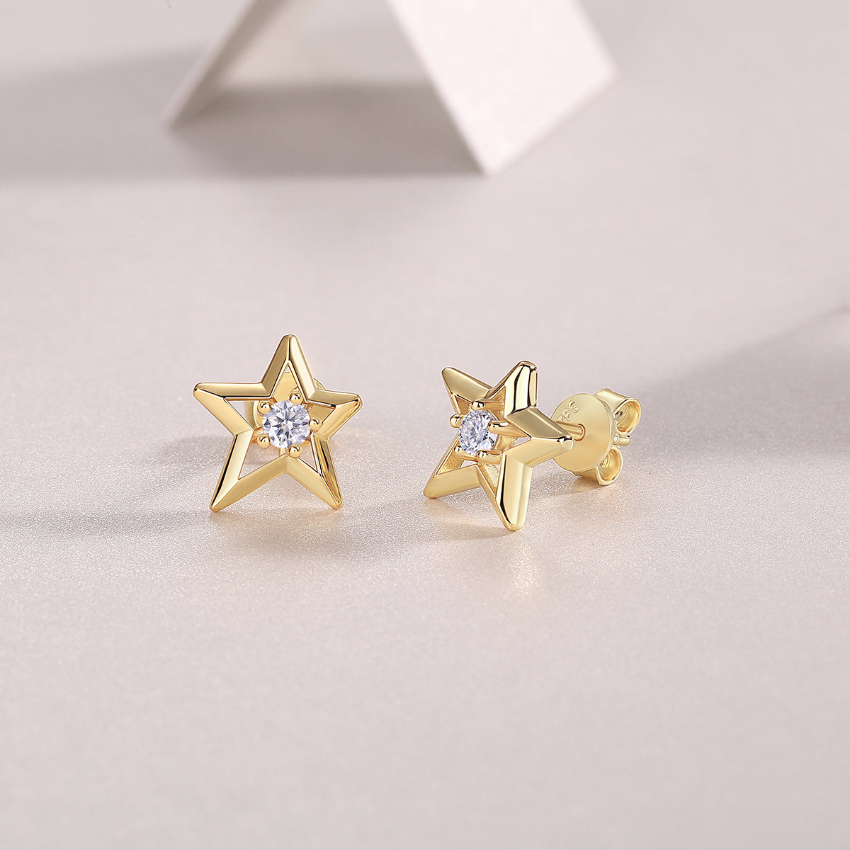 S925 Sterling Silver Star Stud Earrings, 3mm D-VVS1 Moissanite, Platinum Plated 2.1g Women's Jewelry Gift Box