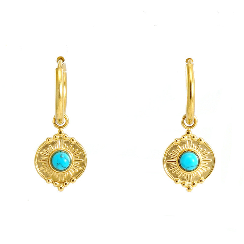 Cross-border New European And American-style Round Blue Turquoise Earrings