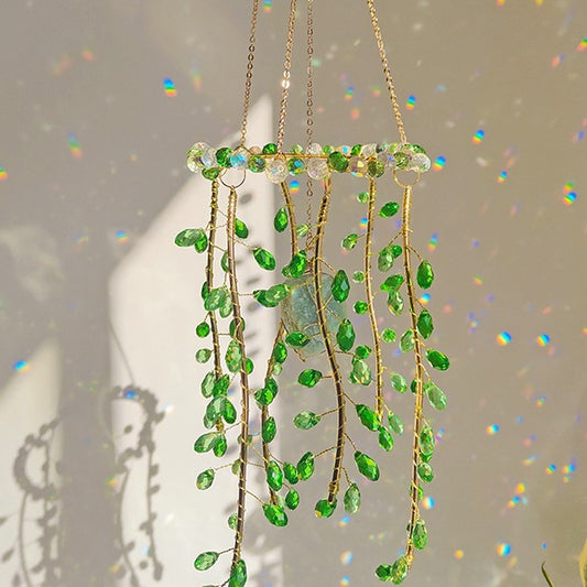 New Crystal Glass Green Willow Branch Hanging Ornament Home Decor Wind Chime