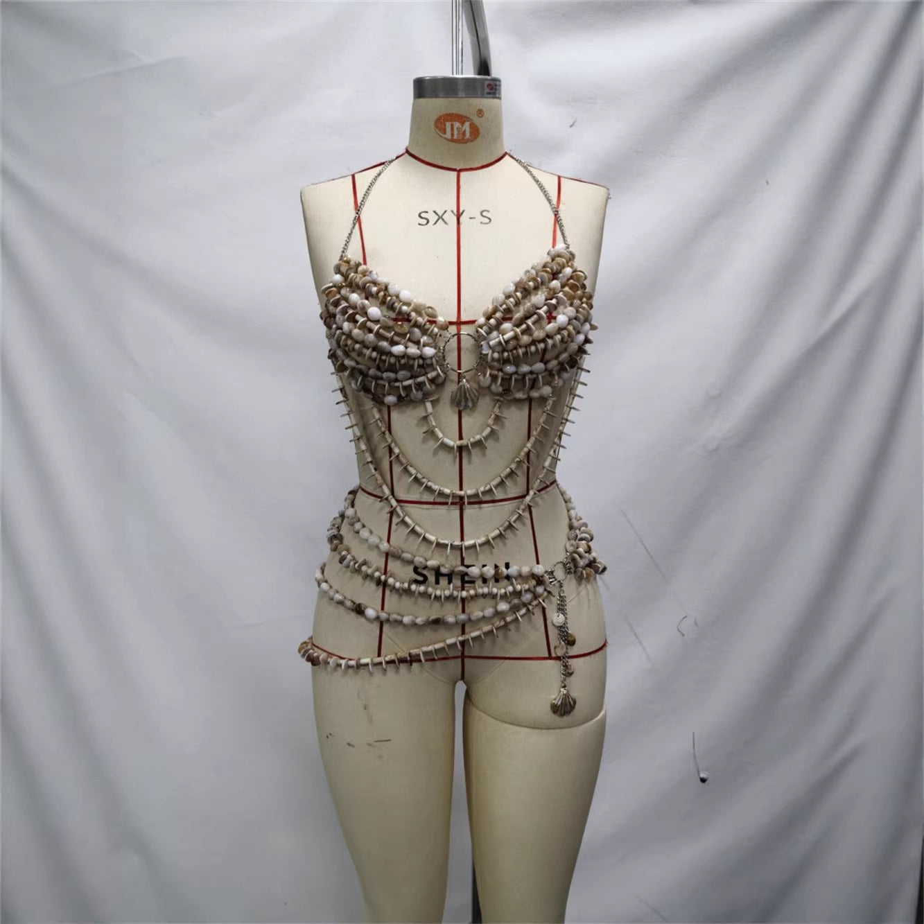Beaded Bra Vest Halter-Neck Sexy Corset Body Chain 2-Piece Set