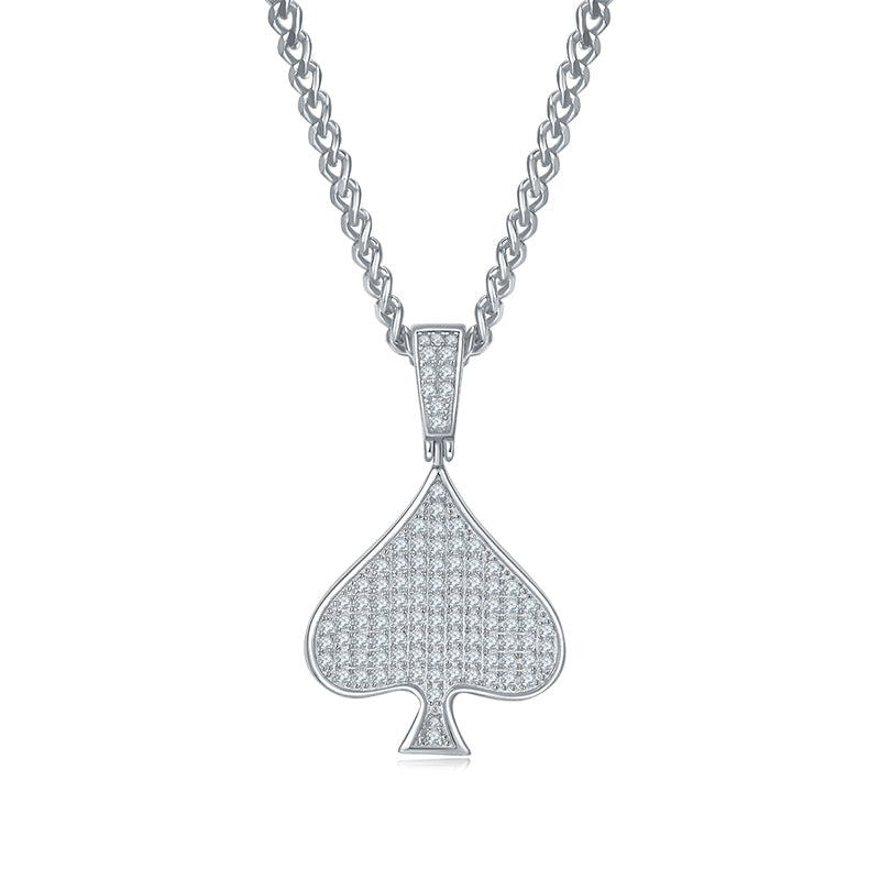 S925 Sterling Silver 101pcs D Color VVS1 Moissanite Spade Pendant 5g No Chain Platinum Plated GRA Certified Gift Box