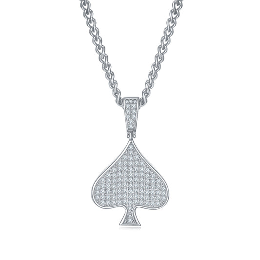 S925 Sterling Silver 101pcs D Color VVS1 Moissanite Spade Pendant 5g No Chain Platinum Plated GRA Certified Gift Box