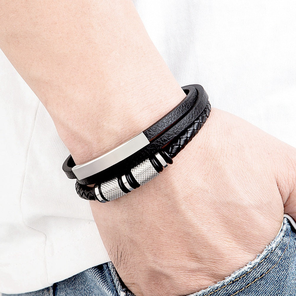 Fashionable Multi-layer Braided Leather Bracelet With Accessories