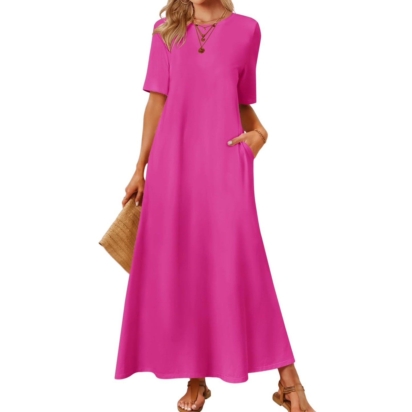 Women's Fashion Round Neck Short Sleeves Dress