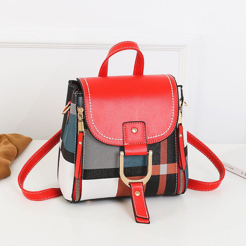 Fashionable New Arrival Plaid Color-Block Womens Backpack