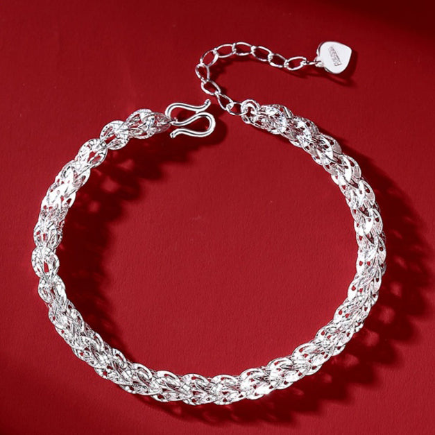 1pc 999 Sterling Silver Woven Phoenix Tail Chain Bracelet, Luxurious Style, Perfect For Daily Wear And Valentine's Gift