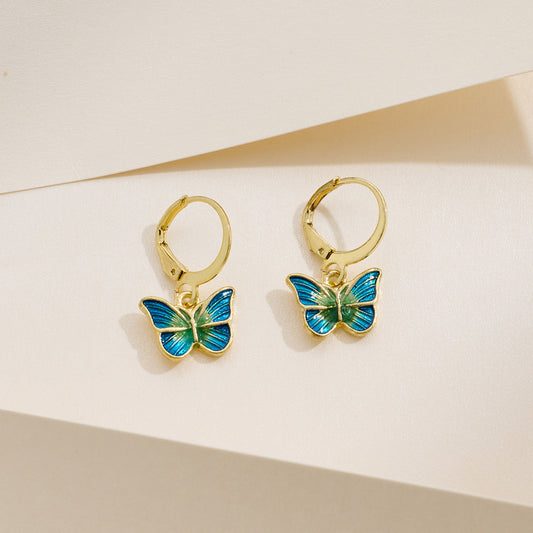 Japanese-Korean French-style Dripping-Oil Petite And Playful Butterfly Earrings
