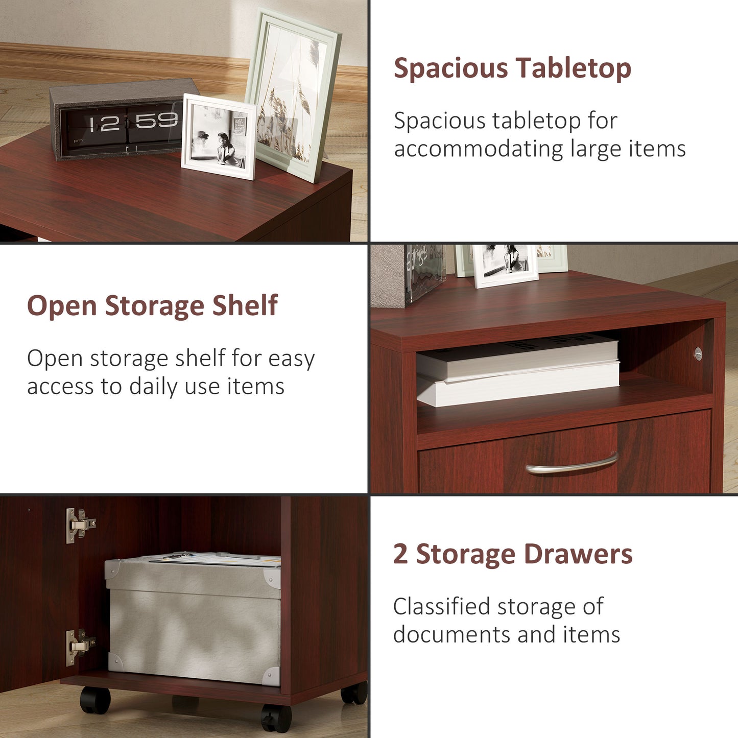 Mobile Storage Cabinet Organizer With Drawer And Cabinet, Printer Stand With Castors, Brown