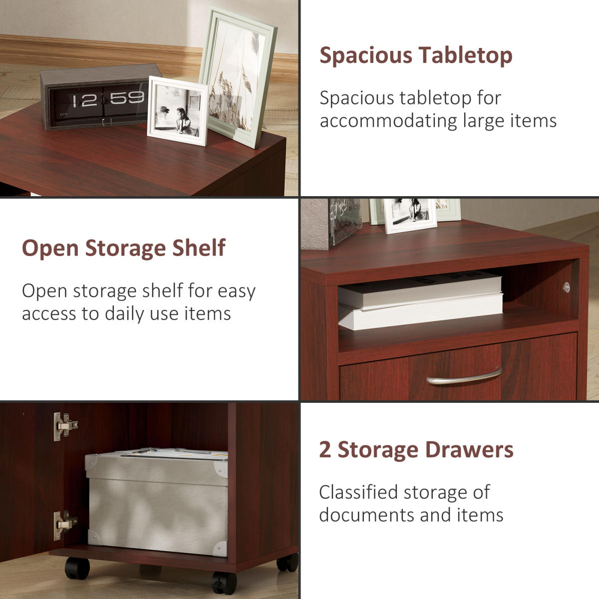 Mobile Storage Cabinet Organizer With Drawer And Cabinet, Printer Stand With Castors, Brown