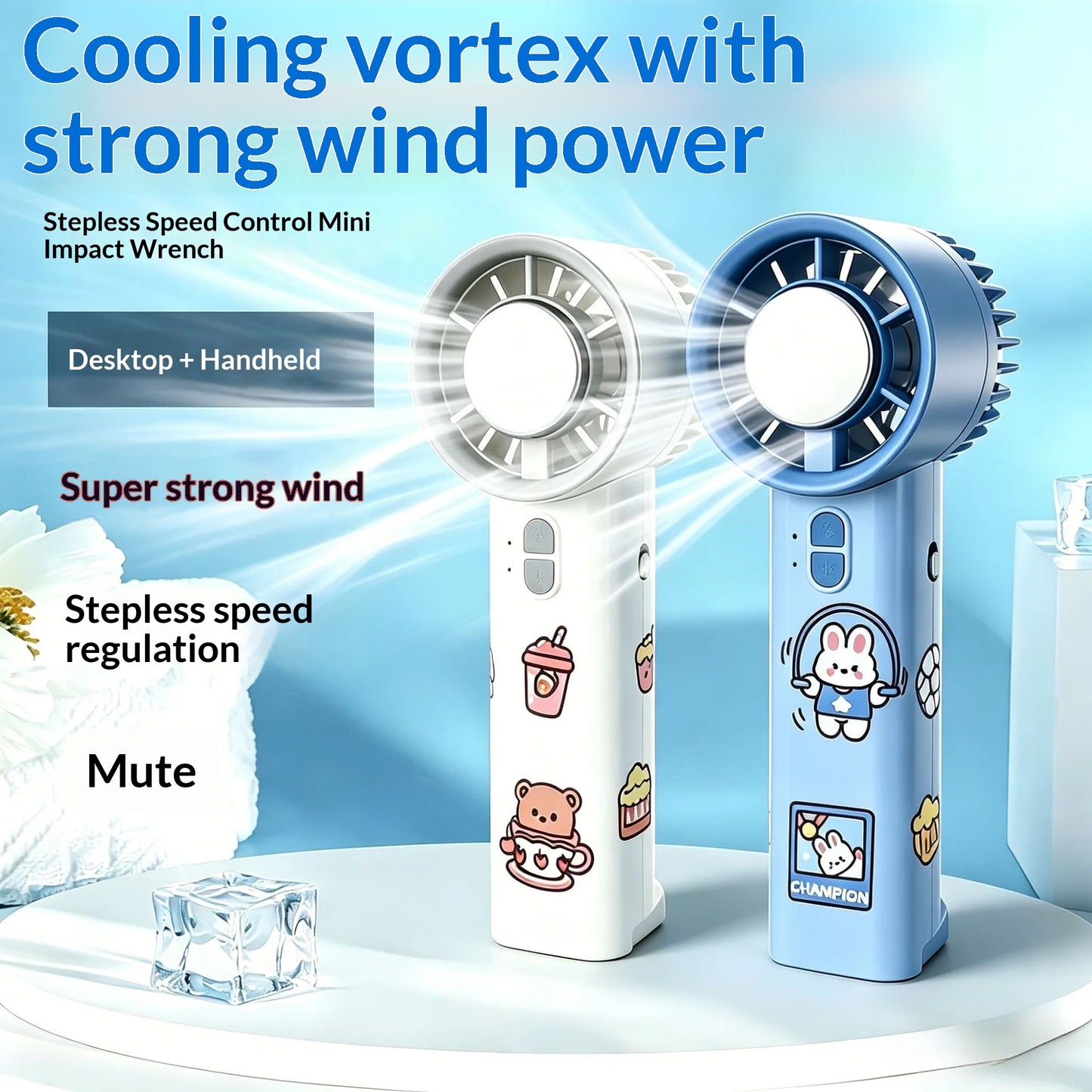Handheld Mini Ice Cooling Portable Rechargeable Bladeless Turbo USB Desk Fan