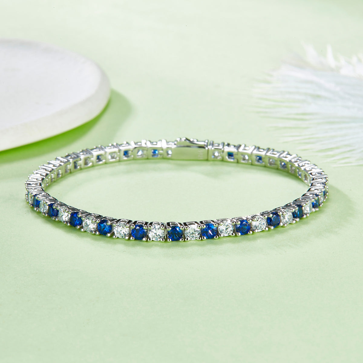 S925 Sterling Silver 3x3mm Lab-Grown Gemstone Tennis Bracelet For Women 16.5cm 8.6g Red Blue Green Options Platinum Plated Gift Box