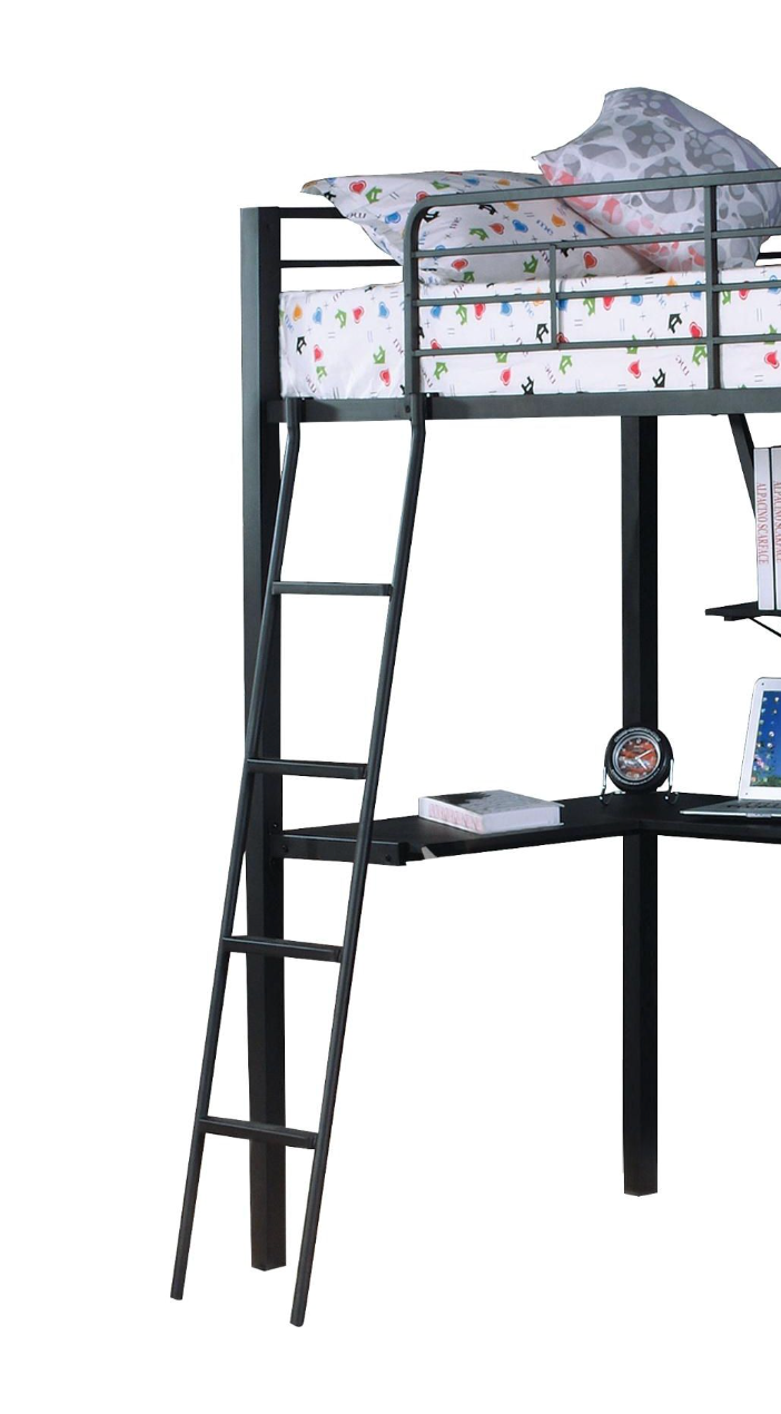 Senon Silver & Black Finish Twin Loft Bed W Desk