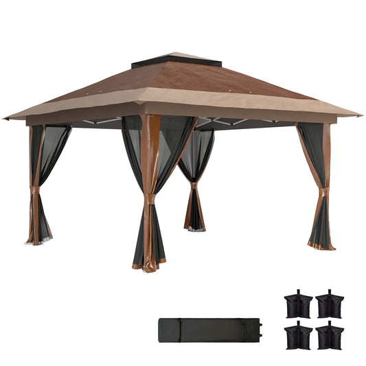 3.6 X 3.6m Pop-Up Gazebo, With Accessories - Brown