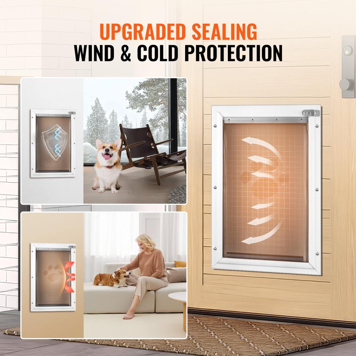 Pet Door, 13.27" X 20.04" Aluminum Frame With Lock And Flap System, Weatherproof Doggy Door, Easy To Install In Interior Or Exterior Doors, Pet Door Suitable For Cat Doggie Kitties (White-L)