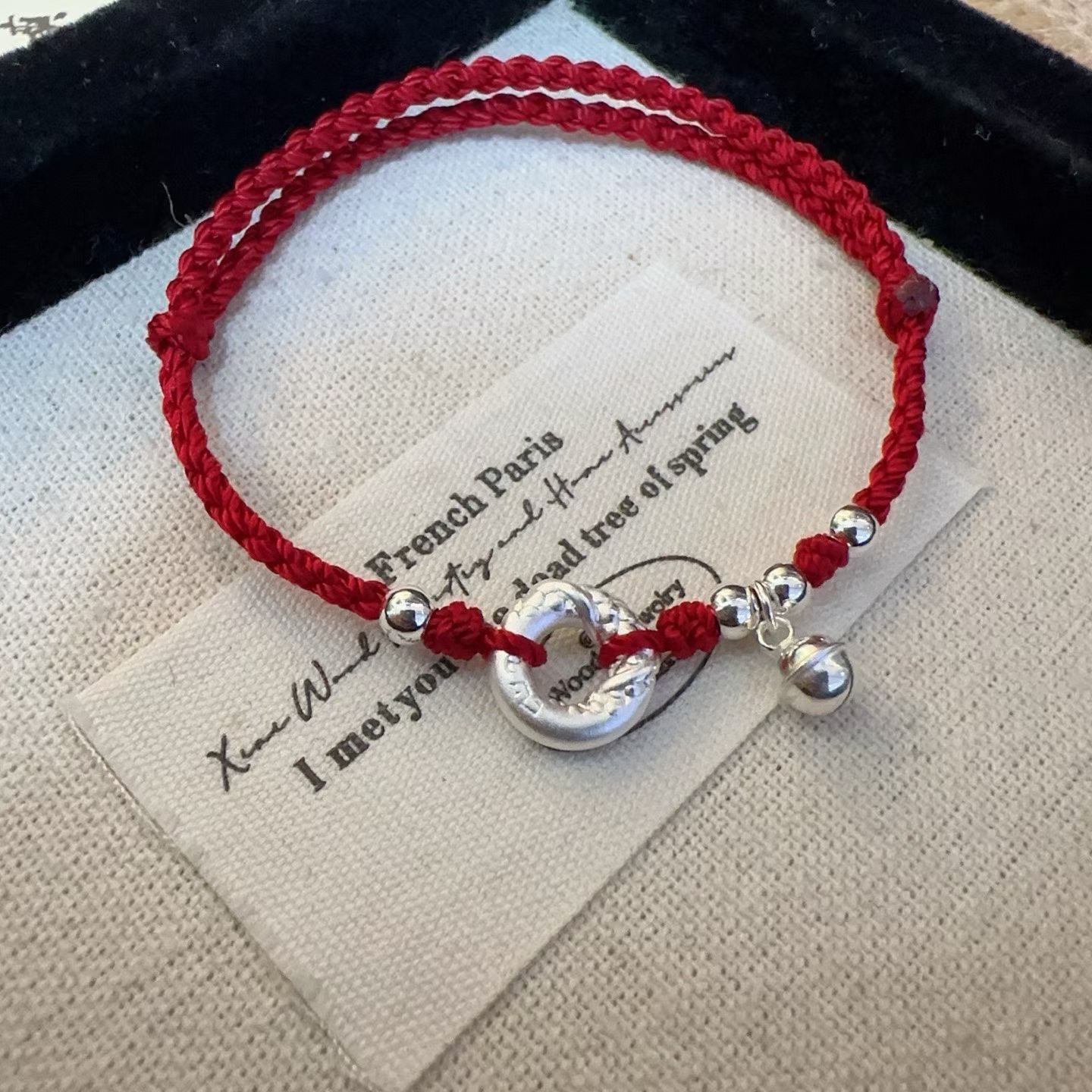 1pcs 999 Sterling Silver Safety Buckle Bell Bead Red String Braided Bracelet, Festive Chinese Style, For Daily Zodiac Wear & Lucky Birthday Valentine Gifts