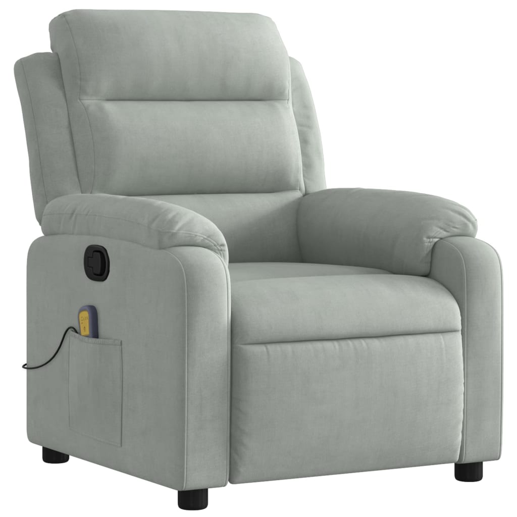 Massage Recliner Chair, Light Grey Velvet
