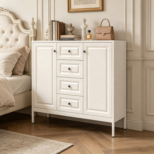 40.16 Storage Sideboard Buffet Cabinet, Freestanding Accent Cabinet With 4 Drawers & 2 Doors, Adjustable Shelves Console Cabinet For Living Room, Kitchen ,Entryway ,Hallway ,Laundry Room Beige