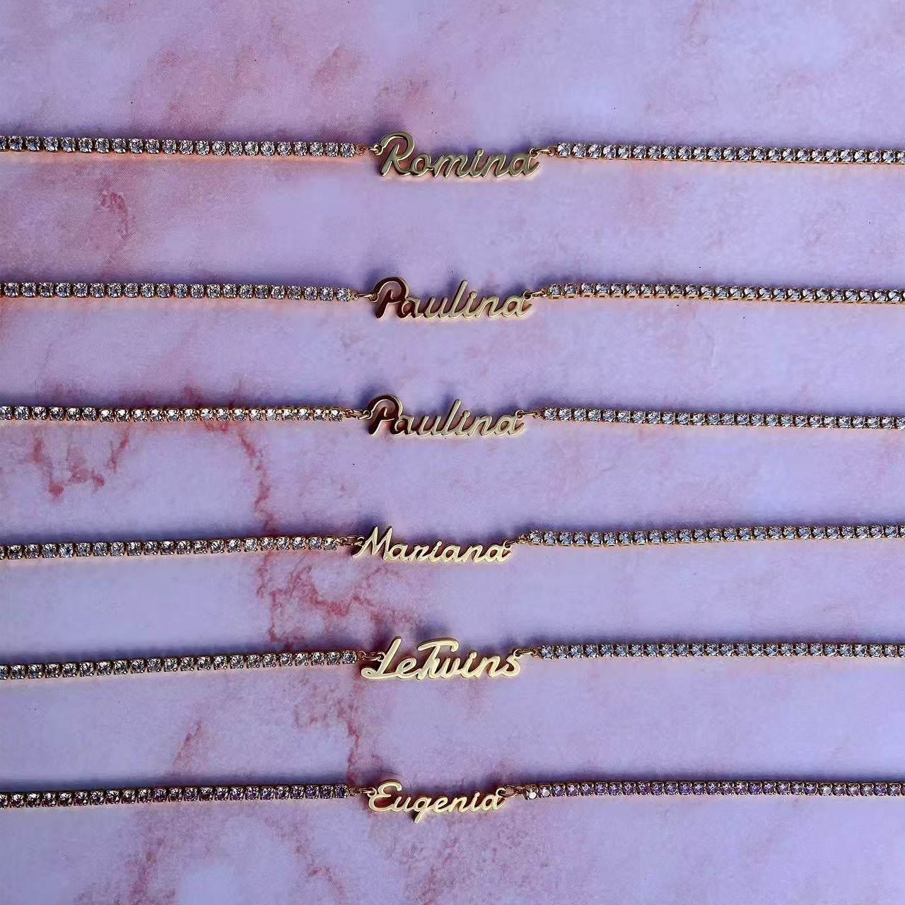 Custom Name Necklace For Women Zircon Personalized Iced Out Chain Choker Stainless Steel Jewelry Mother Kids Gift
