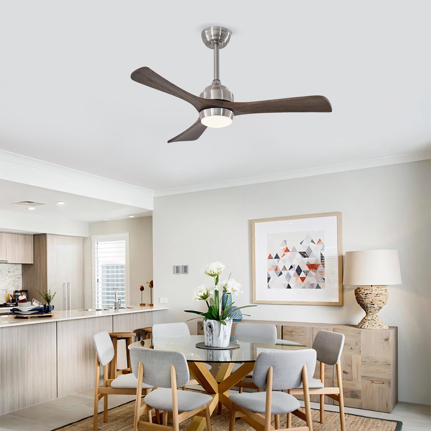 42  Solid Wood Blades Ceiling Fan With Lights Remote Control,Quiet DC Motor 3 Blade Ceiling Fans 6 Speed Levels,Reversible Ceiling Fan, For Patio Living Room, Bedroom, Office,Indoor. Stain Nickel