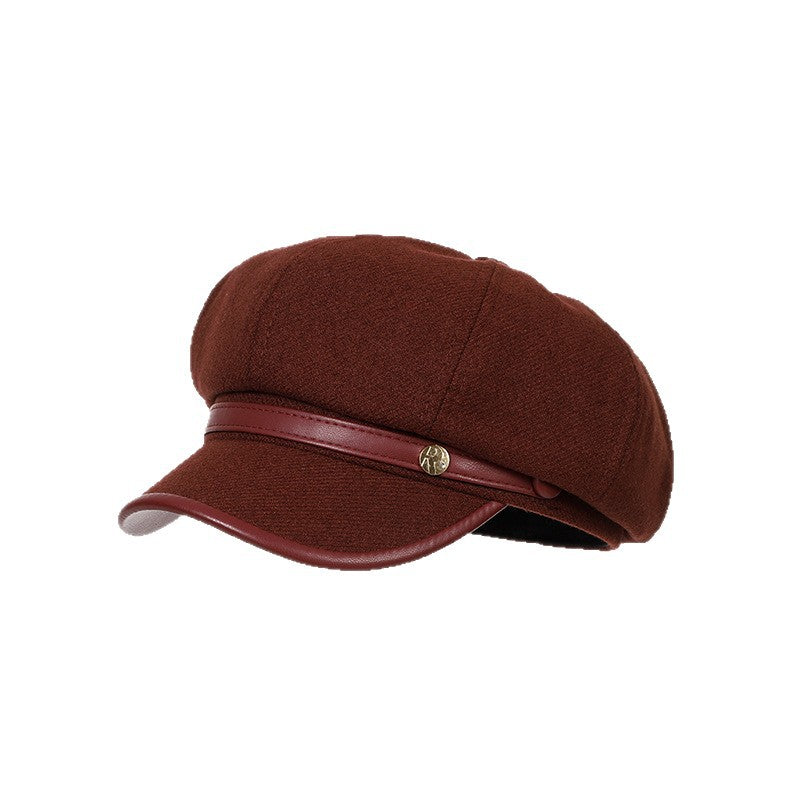 Korean-style Retro Wool Octagonal Hat Womens British Style