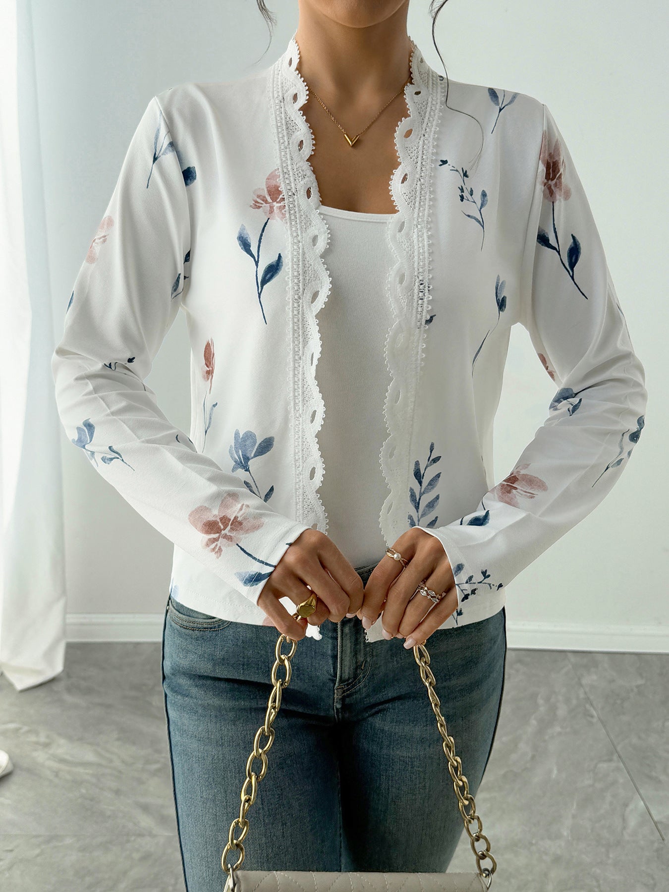 Elegant New Long-sleeved Printed Knit Cardigan