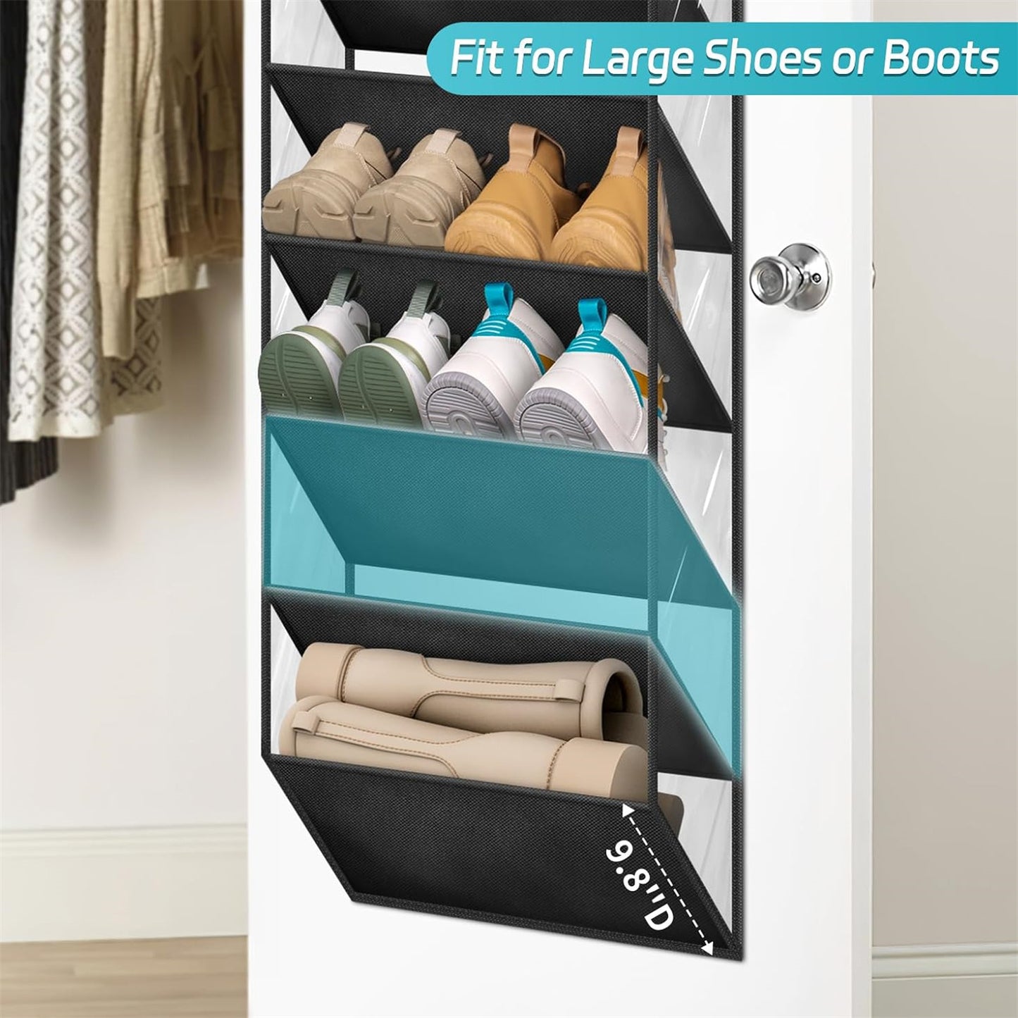 Shoe Organizer, 10-Compartment Door Shoe Organizer, Space-Saving Hanging Shoe Holder For The Front Door—Storage Accessories Set