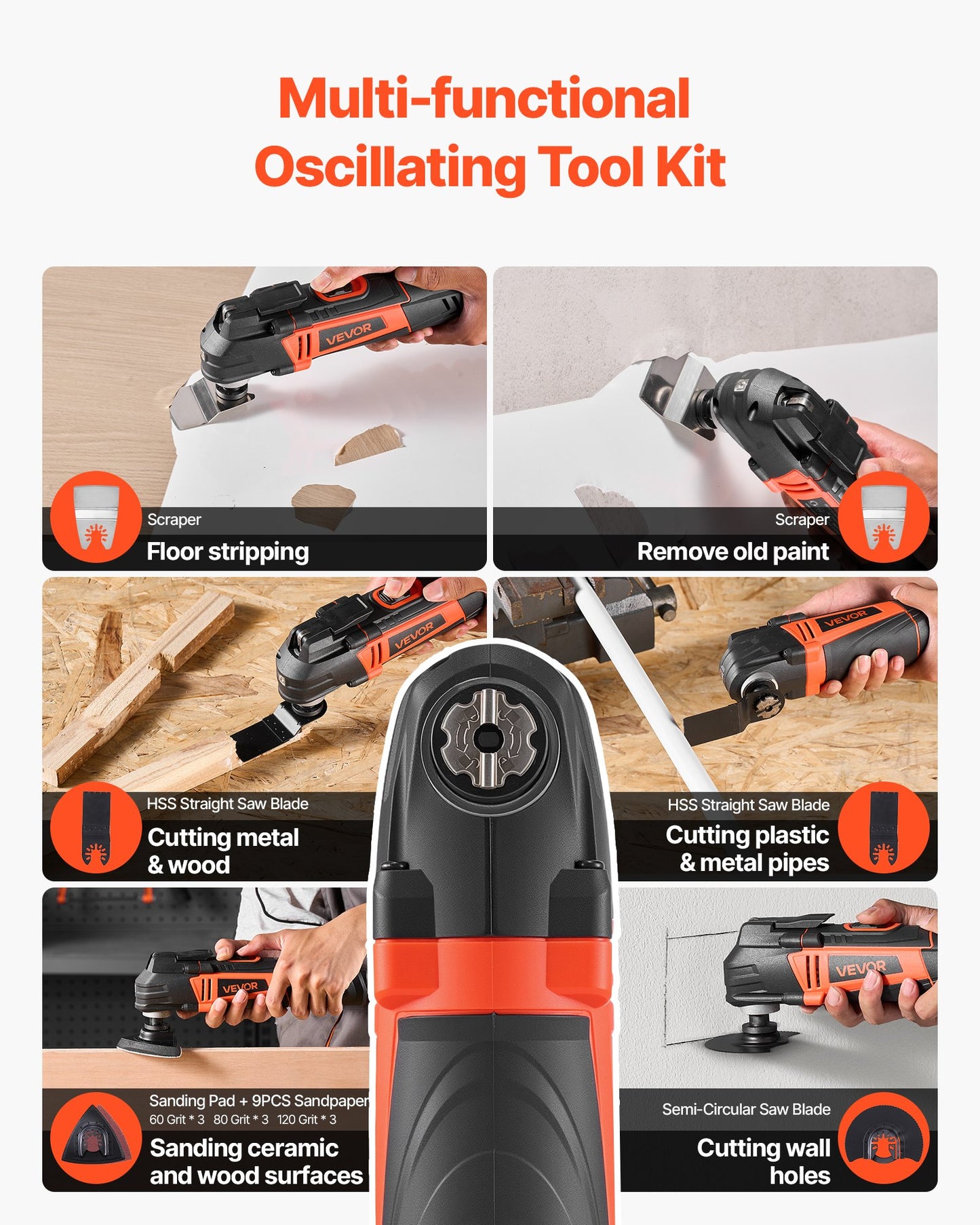 Multitool Oscillating Tool, 3Amps Corded Oscillating Multi Tool With 6 Variable Speeds 15000 - 22000 OPM, 3.2° Oscillating Angle, 13PCS Saw Accessories, LED Work Light & Tool Bag