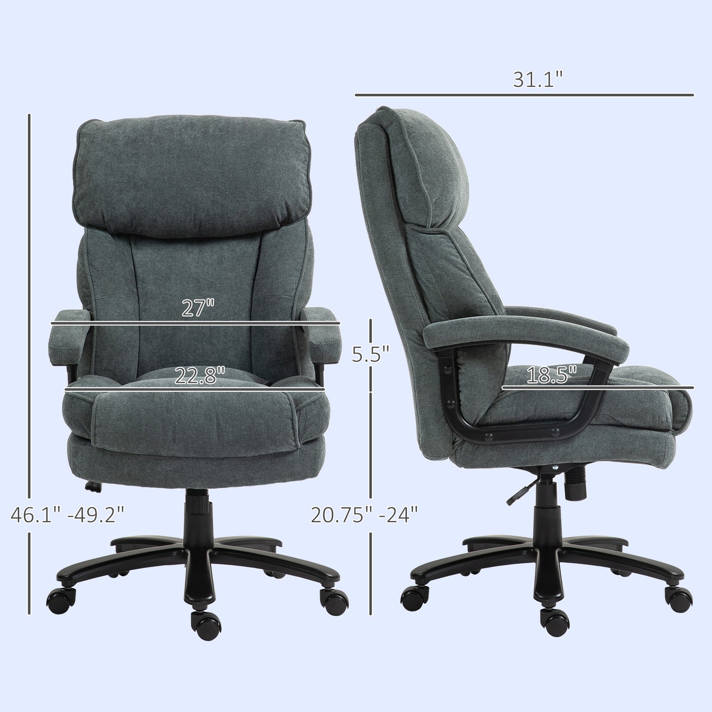 Big and Tall Executive Office Chair, Up to 450 lbs. Heavy Duty Desk Chair, Computer Chair for Heavy People, Gray