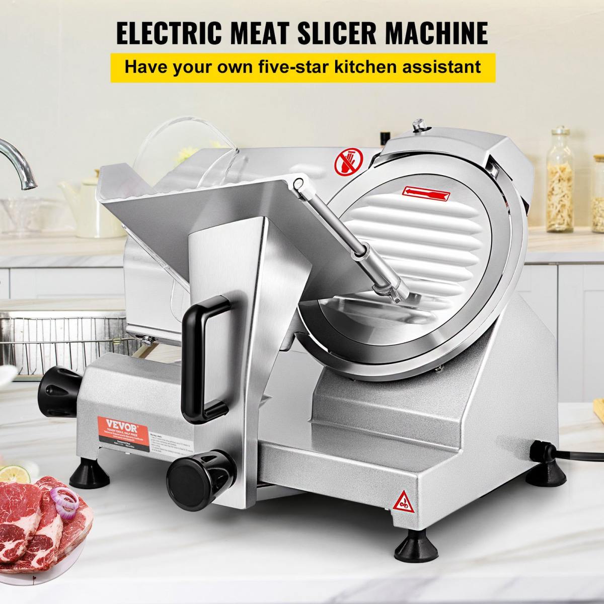 Commercial Meat Slicer, 200W Electric Deli Food Slicer, 350-400RPM Meat Slicer With 8' Carbon Steel Blade, 0 - 0.47 Inch Adjustable Thickness Electric Meat Slicer For Home And Commercial Use