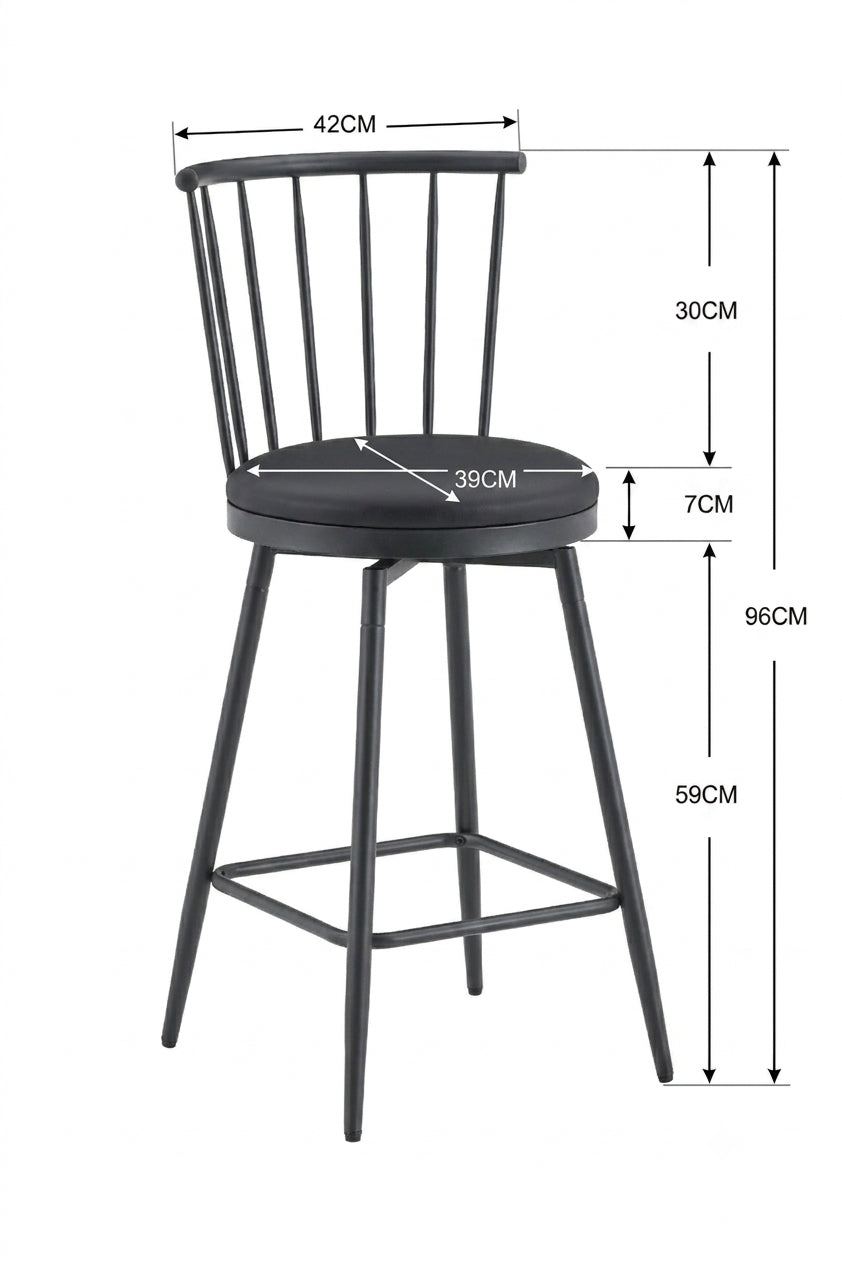 Modern Metal Bar Stool In Windsor Style With Upholstered Seat For Kitchen Islands, Bars, Restaurants Industrial-style Bar Stool At Bar Height Vintage And Minimalism Style