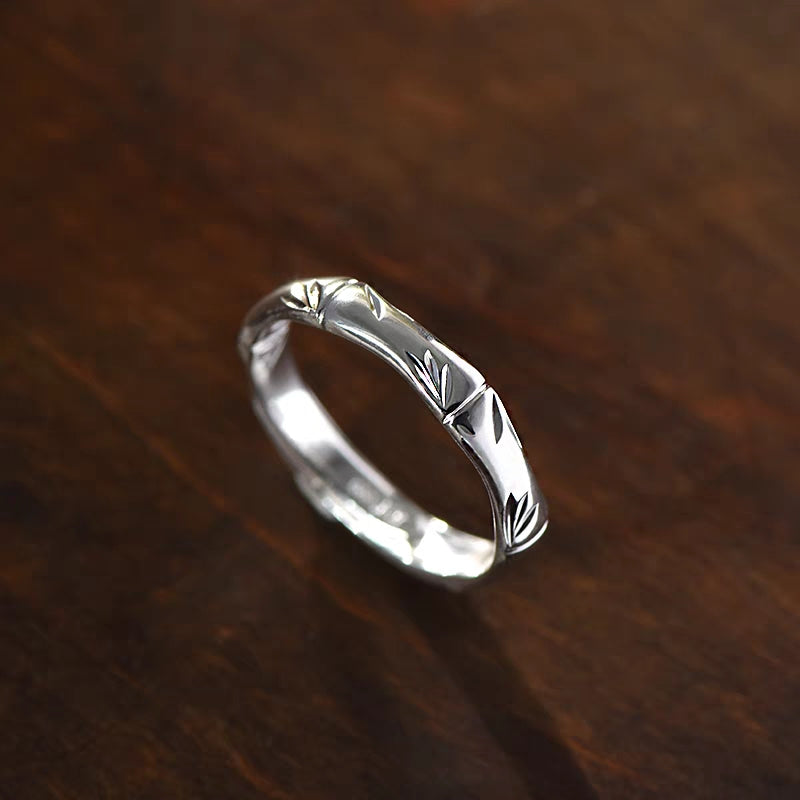 1pc 999 Sterling Silver Bamboo Joint Open Ring, Minimalist & Traditional Chinese Style, Perfect For Daily, Dating & Gifting, Ideal Valentine's Gift