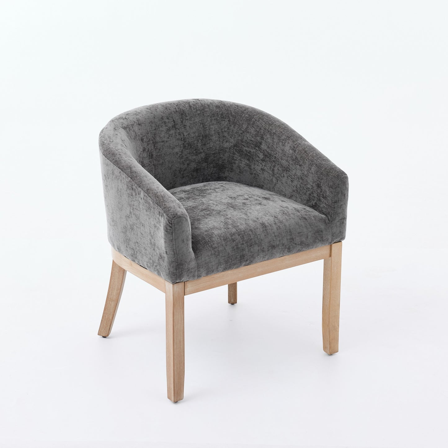 Mid Century Modern Upholstered Barrel Dining Chairs With Arms,Farmhouse Chenille Kitchen & Dining Room Chairs With Natural Hardwood Frame, 19  W Accent Chairs For Living Room,Single Pack,Gray,SW1891GY