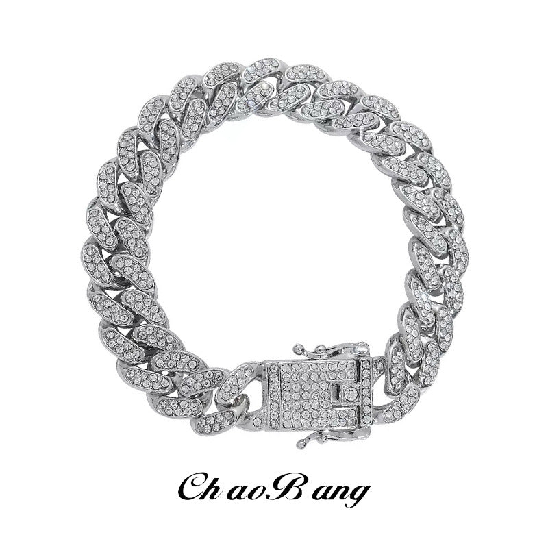 Diamond-Encrusted Cuban Bracelet For Men, Trendy, High-End, Fashionable, European And American Style, Niche Personalized Design, Hand Jewelry, Women's Gift Jewelry