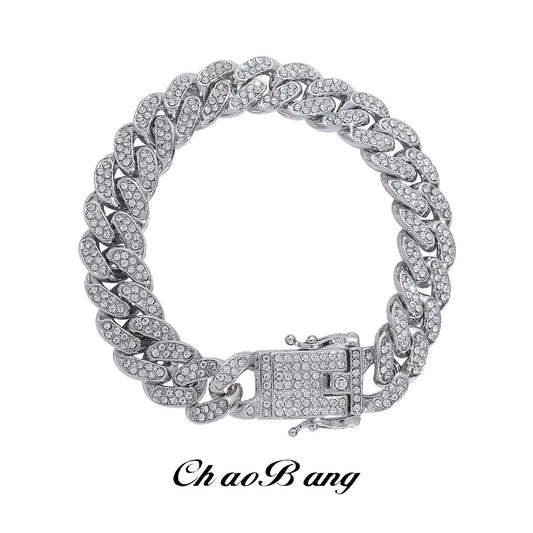 Diamond-Encrusted Cuban Bracelet For Men, Trendy, High-End, Fashionable, European And American Style, Niche Personalized Design, Hand Jewelry, Women's Gift Jewelry