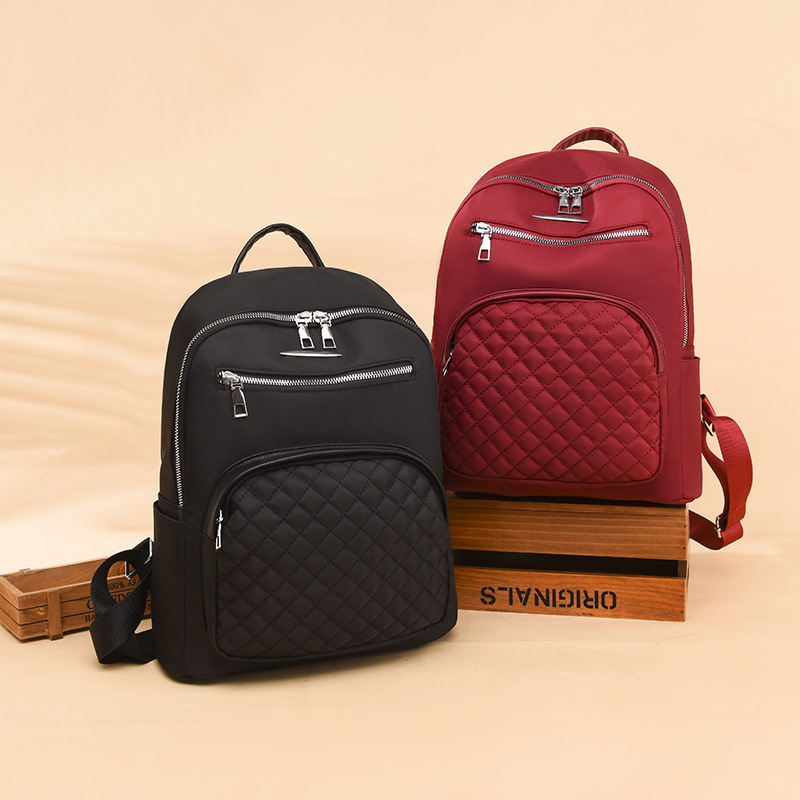 Womens Korean-style Solid-color Casual Oxford Cloth Backpack