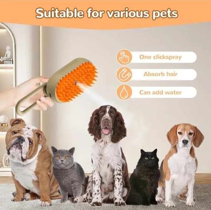 Electric Spray Pet Brush Grooming Comb With Steamer For Loose Hair Removal