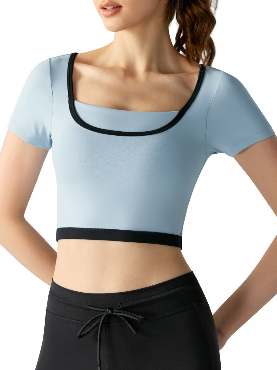 Women's Contrast Color Yoga Clothes Short Sleeve Chest Pad Fitness